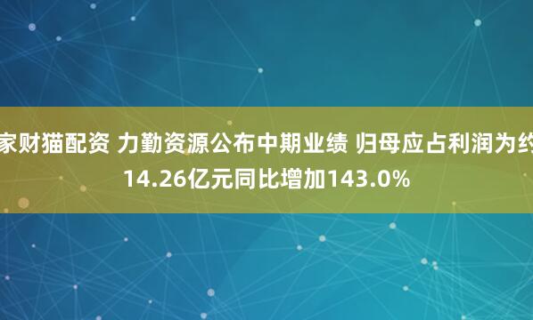 家财猫配资 力勤资源公布中期业绩 归母应占利润为约14.26亿元同比增加143.0%